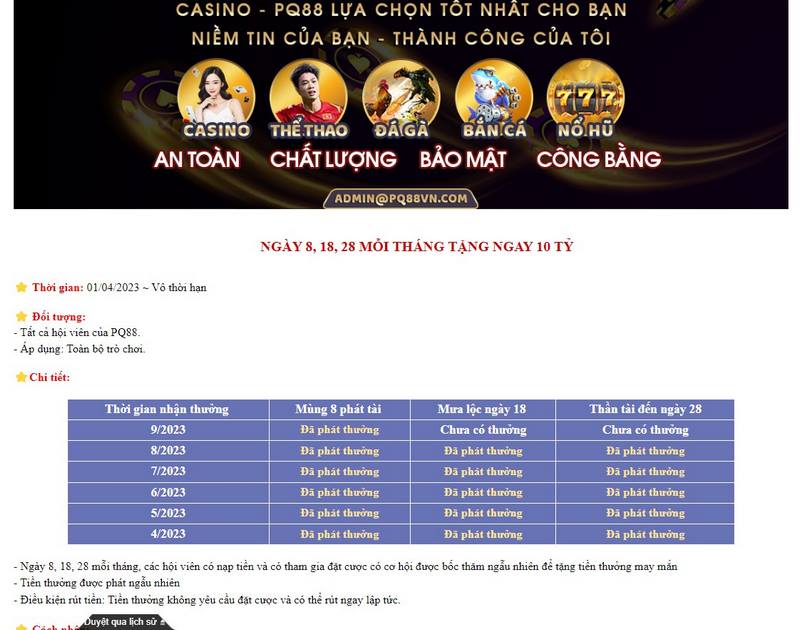 Khuyến mãi tặng 10 tỷ mỗi tháng vào các ngày 8, 18 và 28