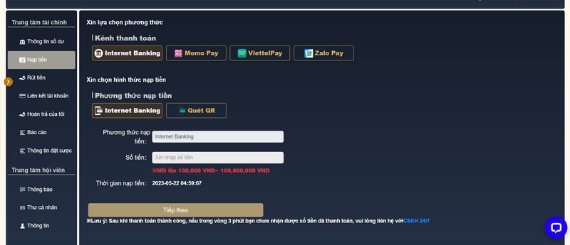 Hướng dẫn nạp tiền ở VX88 Esball