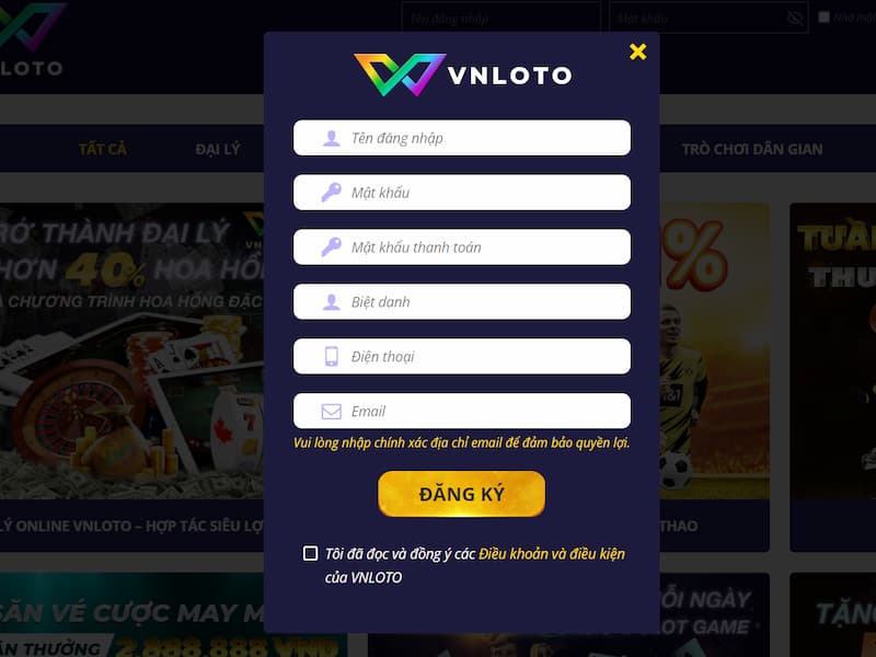 VNLOTO Hướng dẫn cách tạo tài khoản