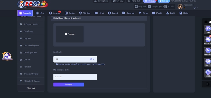 Thao tác rút tiền tại sân chơi cá cược rất dễ dàng 