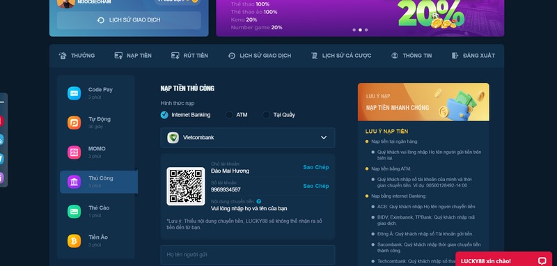Nạp tiền vào nhà cái cực nhanh thông qua đa kênh thanh toán