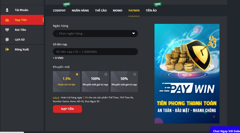 Nhà cái cung cấp cho anh em phương thức thanh toán nhanh qua Paywin