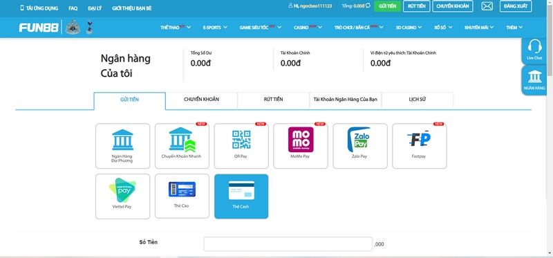 Fun88 cung cấp nhiều phương thức thanh toán khác nhau
