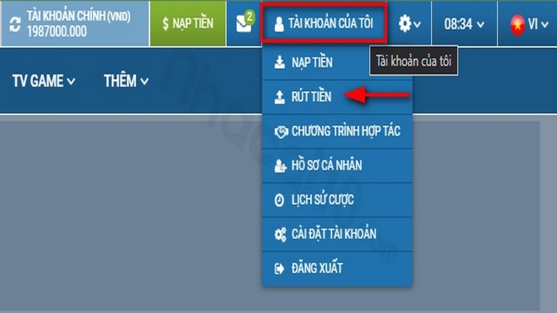 Rút tiền 1XBET bằng phương thức ví điện tử