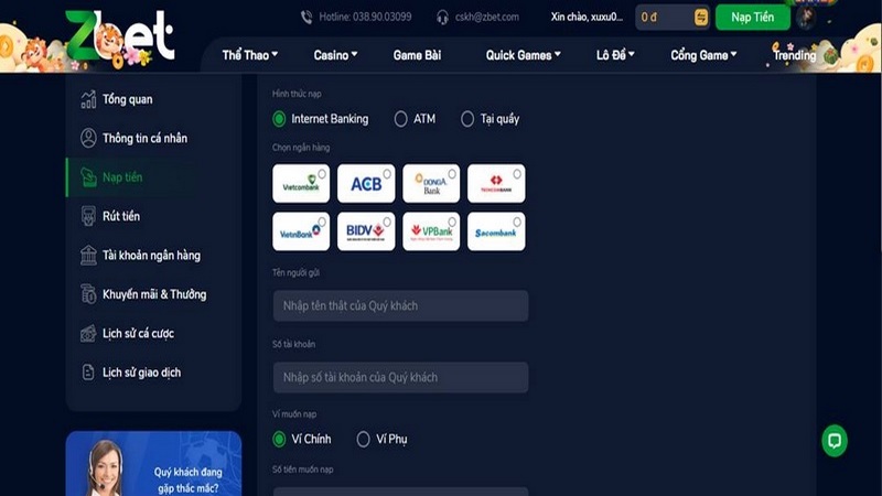 Phương thức thanh toán tại ZBET đang triển khai cho hội viên