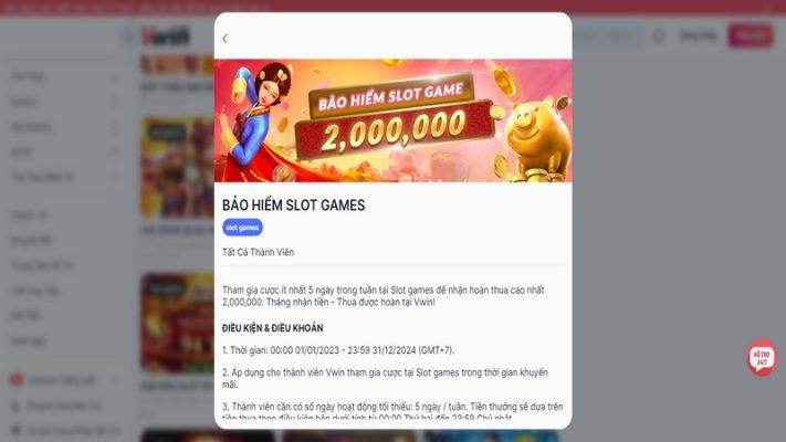 Khuyến mãi Vwin bảo hiểm với mức hoàn trả lên đến 2 triệu đồng