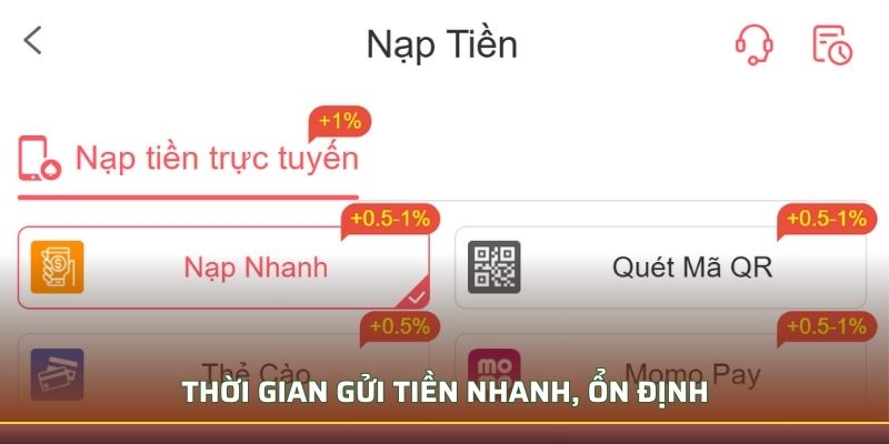 Thời gian gửi tiền nhanh, ổn định