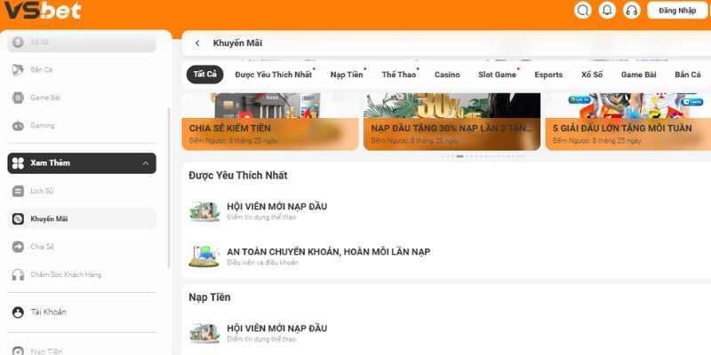 Chương trình khuyến mãi đặc biệt tại nhà cái VSBET